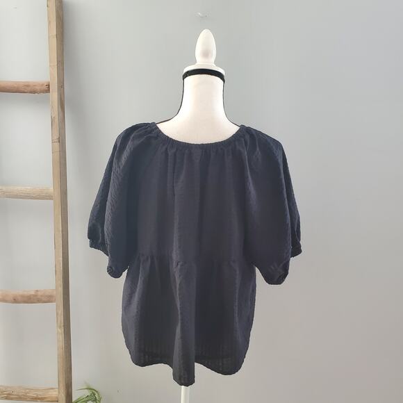 Old Navy Black Peasant Sleeve Peplum Top L - Picture 2 of 8